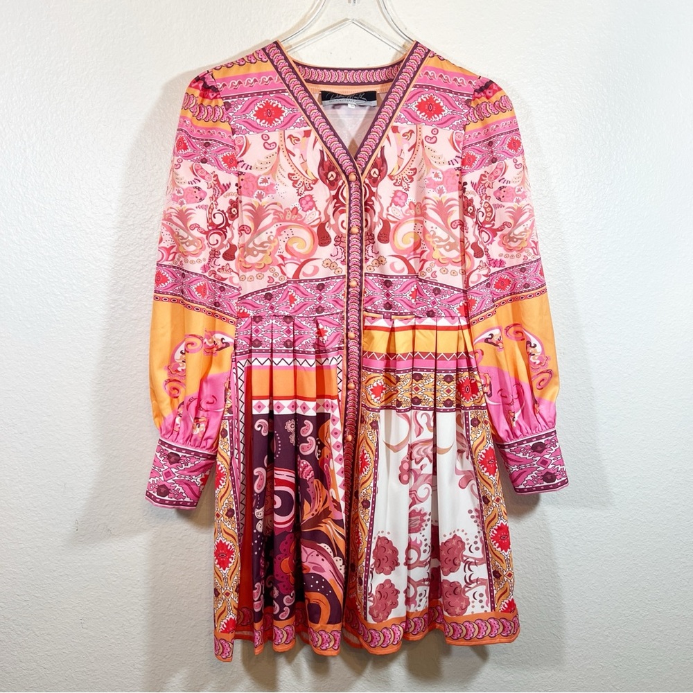 DALIA MACPHEE long sleeve paisley print pleated dress - Picture 1 of 9
